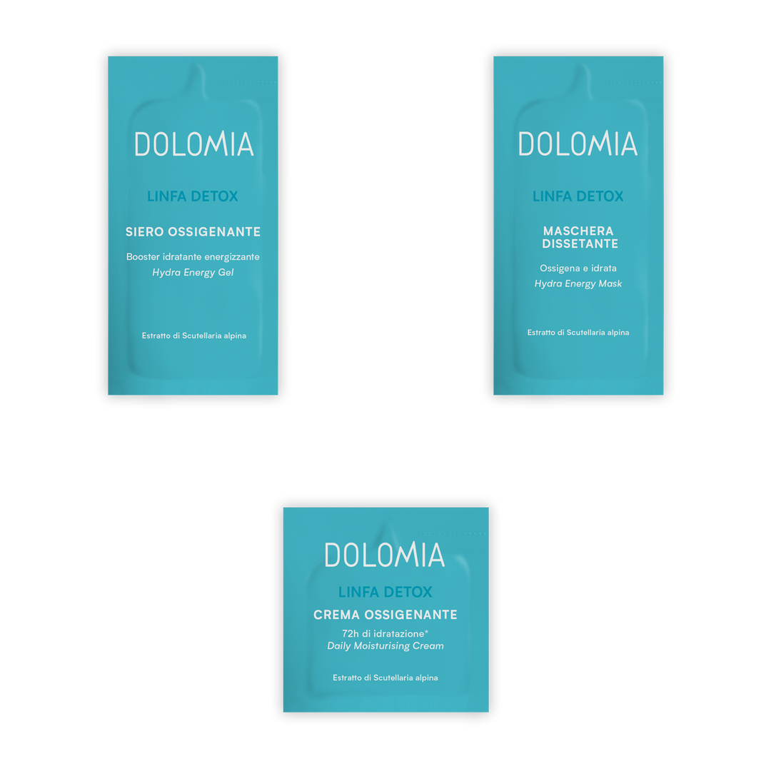IDRATAZIONE PROLUNGATA: Linfa Ossigenante + Crema Ossigenante + Maschera Dissetante